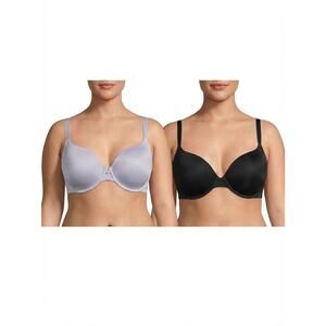 Lot of 2 Hvy Padded Push-Up Bras Black Light Blue Lace Underwire Size 32G / 34FF